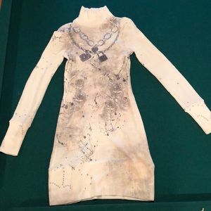 Cream long sleeve thin turtle neck sweater dress S